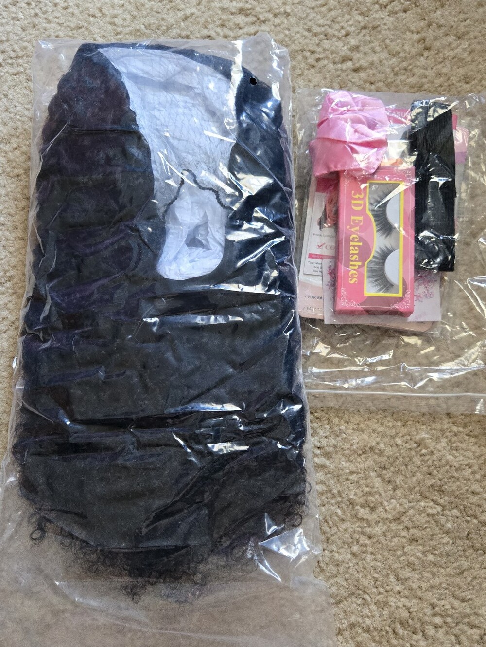 NEW 100% Real Human Hair Half Wig black 22" curly cap scrunchie bands eyelashes